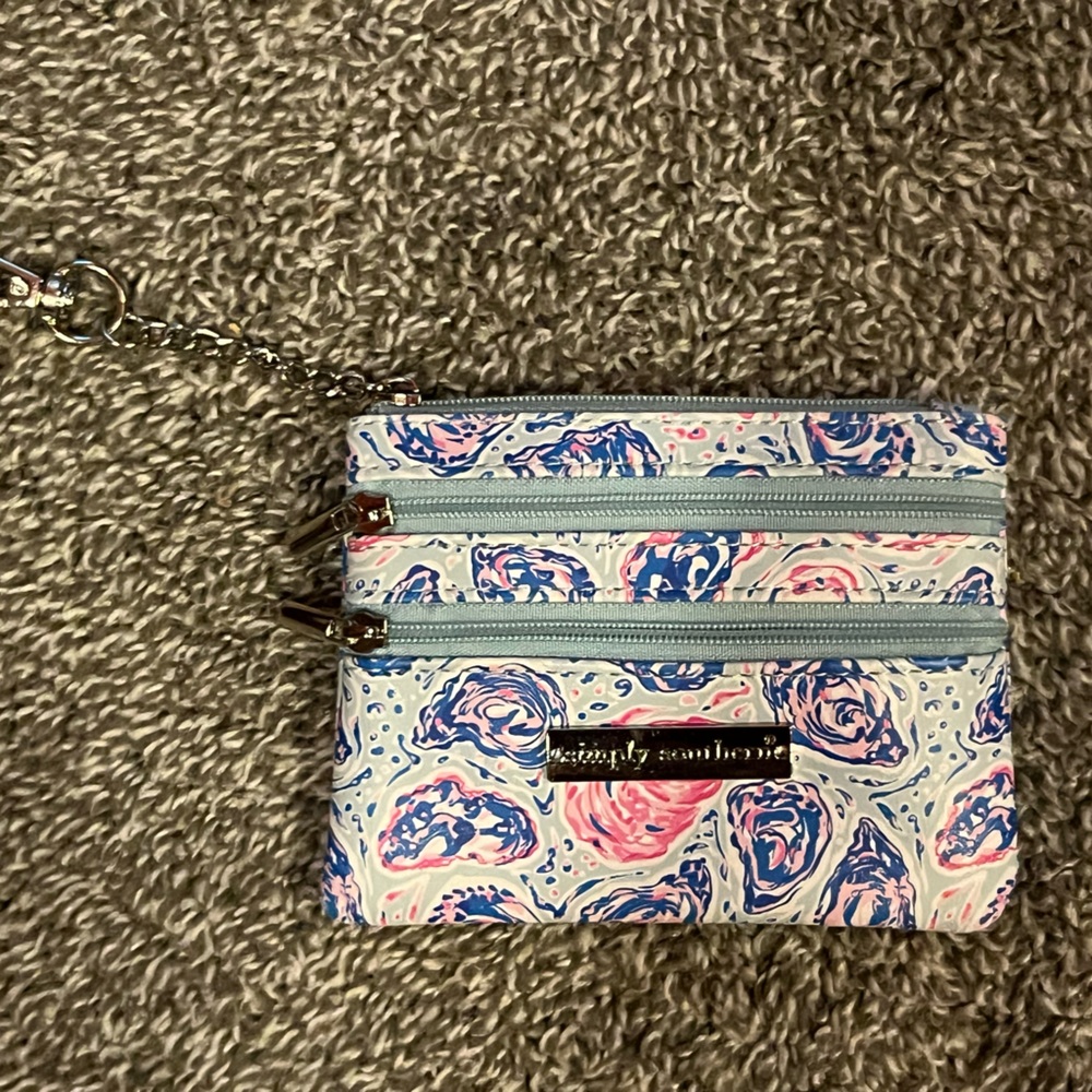 Simply southern Blue, Pink & White Floral Zip Card Holder with Chain